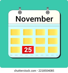 calendar vector drawing, date November 25 on the page