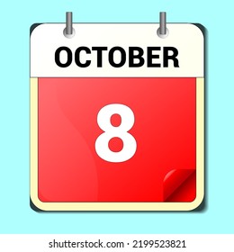 calendar vector drawing, date October 8 on the page