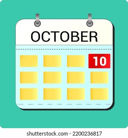 dibujo vectorial de calendario, fecha 10 de octubre en la página.eps