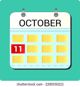 calendar vector drawing, date October 11 on the page