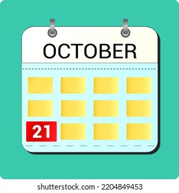 calendar vector drawing, date October 21 on the page