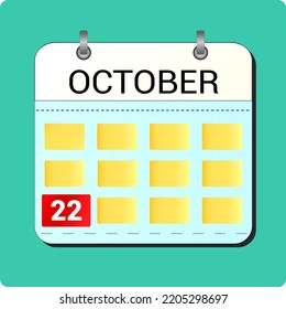 calendar vector drawing, date October 22 on the page