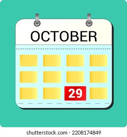 calendar vector drawing, date October 29 on the page