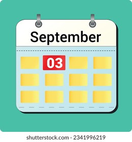 calendar vector drawing, date September 03 on the page
