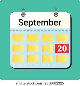 dibujo vectorial de calendario, fecha 20 de septiembre en la página