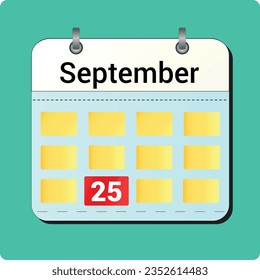 calendar vector drawing, date September 25 on the page