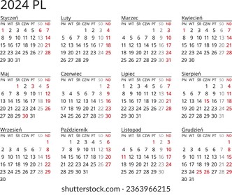 calendar vector eps 2024 PL