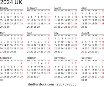 calendar vector eps 2024 UK