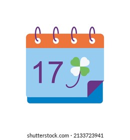 Calendar Vector Flat Icon Design illustration. St Patrick's Day Symbol on White background EPS 10 File