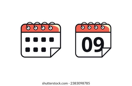 Calendar vector flat icon marking a specific day. Vector illustration of calendar icon with day 09.