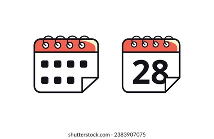 Calendar vector flat icon marking a specific day. Vector illustration of calendar icon with day 28.