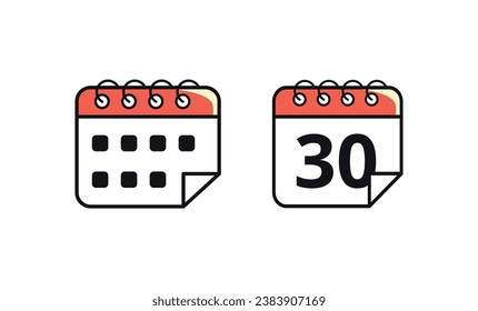 Icono plano vectorial de calendario marcando un día específico. Icono vectorial del calendario con el día 30.