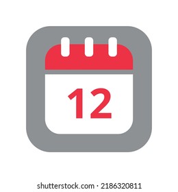 Calendar vector flat icon. Simple calendar vector illustration with date 12.