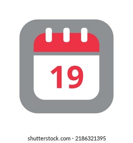 Calendar vector flat icon. Simple calendar vector illustration with date 19.