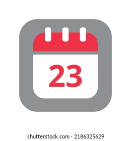 Calendar vector flat icon. Simple calendar vector illustration with date 23.