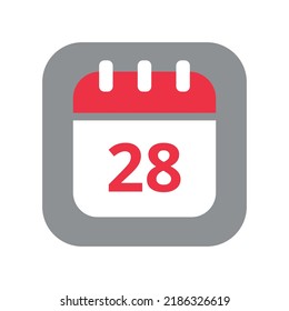 Calendar vector flat icon. Simple calendar vector illustration with date 28.