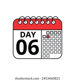 Calendar vector flat icon with specific day marking appointment or event, day 06, Calendar icon for websites and graphic resources.