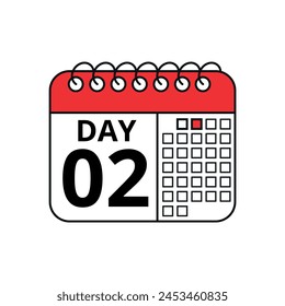 Calendar vector flat icon with specific day marking appointment or event, day 02, Calendar icon for websites and graphic resources.