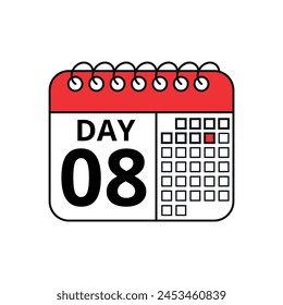 Calendar vector flat icon with specific day marking appointment or event, day 08, Calendar icon for websites and graphic resources.