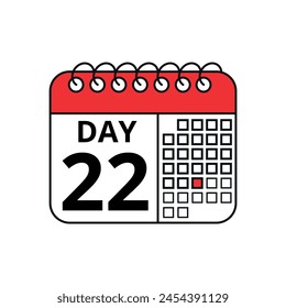 Calendar vector flat icon with specific day marking appointment or event, day 22, Calendar icon for websites and graphic resources.