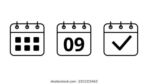 Kalender Vektorflachsymbole für Webseiten und Grafikressourcen. Spezifisches Tageskalender Symbol, Vektorgrafik. Tag 09, der auf dem Kalender markiert ist.
