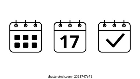 Iconos planos vectoriales de calendario para sitios web y recursos gráficos. Ilustración vectorial de icono de calendario de días específicos. Día 17 marcado en el calendario.