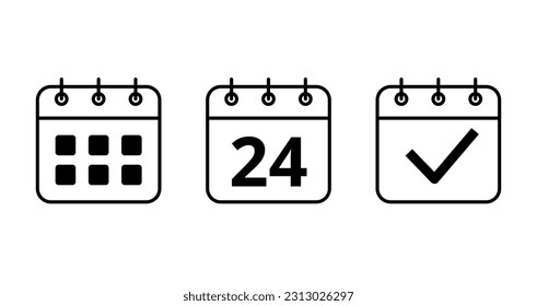 Iconos planos vectoriales de calendario para sitios web y recursos gráficos. Ilustración vectorial de icono de calendario de días específicos. Día 24 marcado en el calendario.