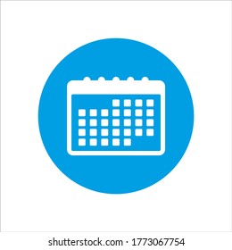Kalender, Vektorsymbol in einem Kreis, einzeln auf weißem Hintergrund. Plannersymbol. Moderner Kalenderknopf.