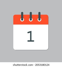 Icono del vector del calendario, primer día, suministros de oficina, horario del día, diario, de lunes a domingo, horario del mes.