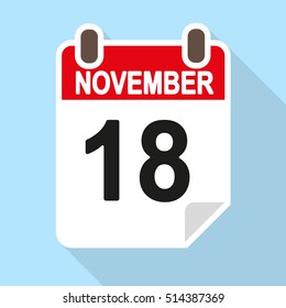 Calendar vector icon, flat style, November 18th