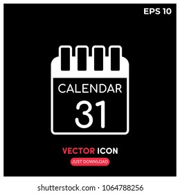 Calendar Vector Icon Illustration For Web And Mobile App Isolated On Black Backround.Ui/Ux