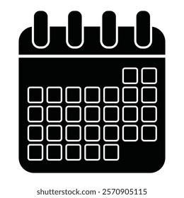 Calendar vector icon isolated on white, Calendar icons set in black. Day calendar elements icons set. Black and white calendar Vector illustration icon. Date and number symbol. editable eps file.