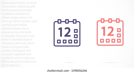 Calendar vector icon line . Flat design best vector isolated icon on gray background. Flat calendar Icon. line  Calendar vector icon on the wall. line 