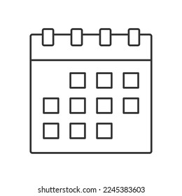 Icono de vector de calendario. Firma de línea para concepto móvil y diseño web. Símbolo, ilustración del logotipo. Gráficos vectoriales