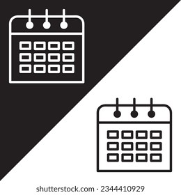 Calendar Vector Icon, Lineal style, isolated on Black and white Background.