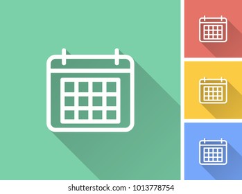 Calendar vector icon with long shadow. Illustration isolated for graphic and web design.