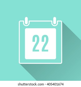 Calendar   vector icon with long shadow. White illustration isolated on green background for graphic and web design.  