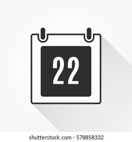 Calendar vector icon with long shadow. Black illustration isolated on white background for graphic and web design.