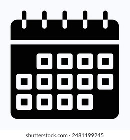 Calendar Vector Icon, Monthly Calendar Icon. Isolated Silhouette Vector Icon.

