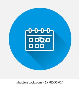 Calendar vector icon on blue background. Flat image with long shadow.