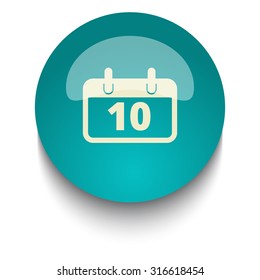 Calendar vector icon on blue green glossy glass button on white background