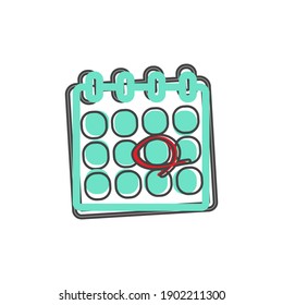 Calendar vector icon on cartoon style on white isolated background.