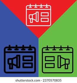 Calendar Vector Icon, Outline style icon, from Advertisement icons collection, isolated on Red, Yellow, Green and White Background.