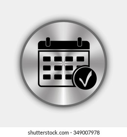 calendar vector icon - round metallic button