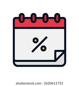 Calendar Vector Icon for Schedule and Shopping Planner. Event reminder design for promotions and deadlines. Filled Line Icon