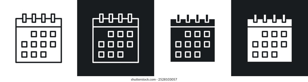 Calendar vector icon set in black and white