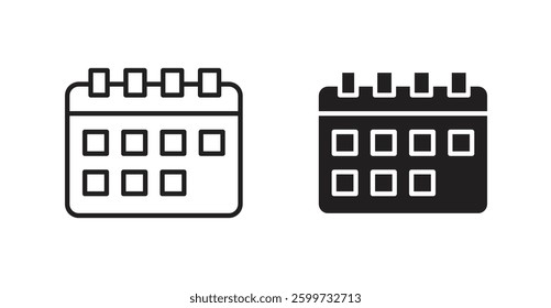 Calendar vector icon set in black color.