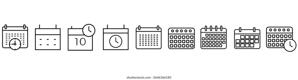 Calendar vector icon set. Daily planner illustration sign collection. Schedule symbol. Date web icons.