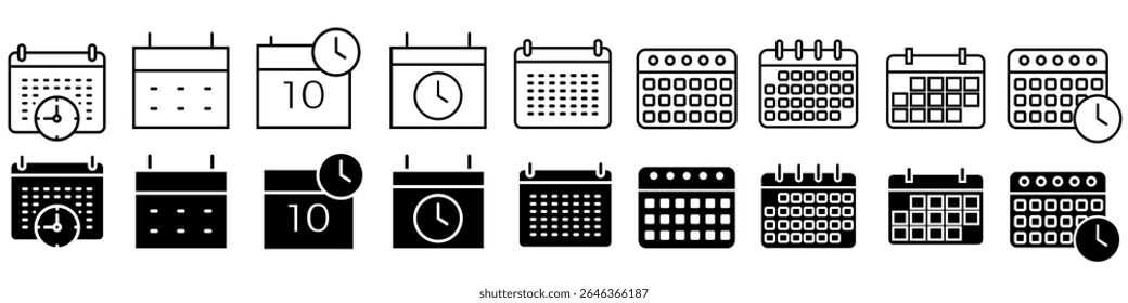 Calendar vector icon set. Daily planner illustration sign collection. Schedule symbol. Date web icons.