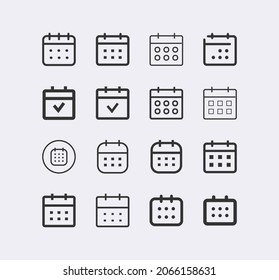 Kalendervektorsymbol eingestellt. Kalenderdatumszeile, Websymbol. Zeitplan, Datum, Tag, Plan 
